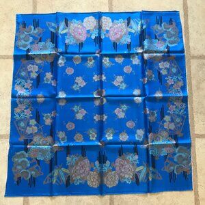 Vintage Thai Silk Scarf Blue Floral Royal Lapidary NIB
